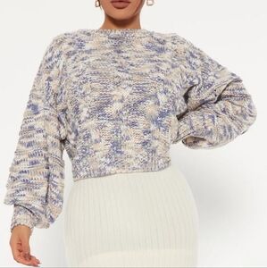 Chunky Knit Multicolor Cable Knit Sweater Oversized Cropped Baloon Sleeve Small